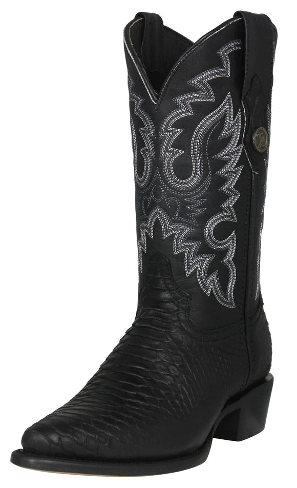 Mens Black Cowboy Boots Snake Print Leather - J Toe