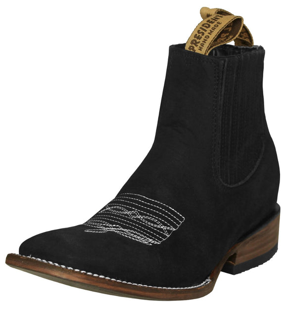 Mens Black Chelsea Boots Nubuck Leather - Square Toe