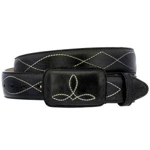 Black Western Cowboy Leather Belt Classic Embroidery - Rodeo Buckle