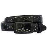 Black Western Cowboy Leather Belt Classic Embroidery - Rodeo Buckle