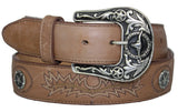 Light Brown #165 Western Belt Embroidered Leather - Removable Buckle