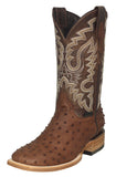 Mens #210N Brown Cowboy Boots Ostrich Quill Print Leather - Square Toe
