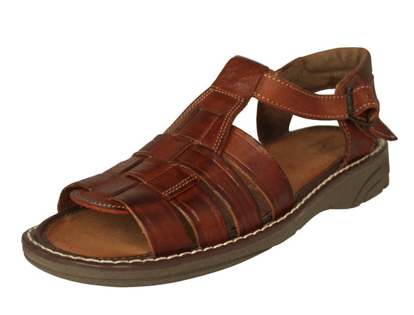 Men's Brown Genuine Ankle Strap Slip On Leather Mexican Huaraches Sandals 011