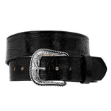 Black Western Dress Cowboy Belt Tooled Leather - Silver Buckle