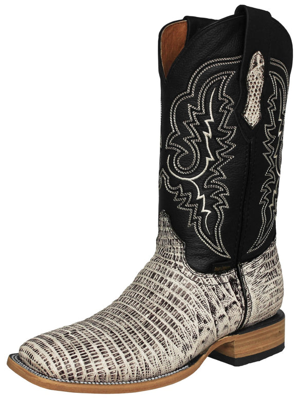 Mens Natural Cowboy Boots Teju Lizard Leather - Square Toe