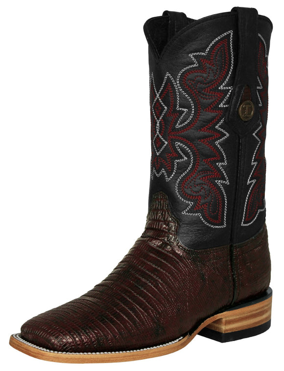 Mens Black Cherry Cowboy Boots Teju Lizard Leather - Square Toe