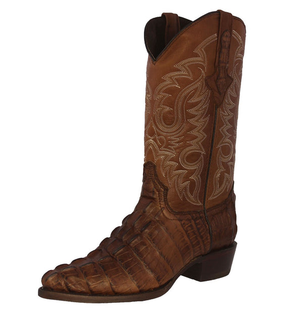 Mens #130 Brown Alligator Tail Print Leather Cowboy Boots - J Toe