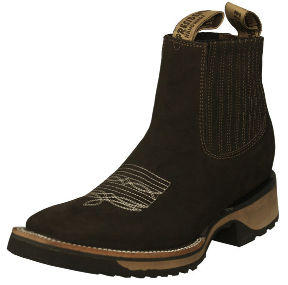Mens #5050 Brown Chelsea Boots Nubuck Leather - Square Toe