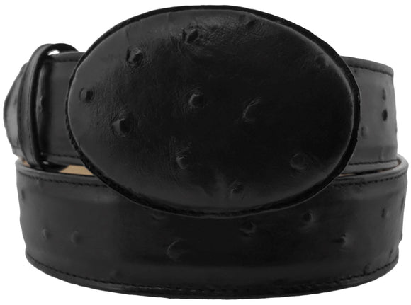 Black Western Cowboy Belt Ostrich Quill Print Leather - Rodeo Buckle