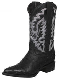Mens #210 Black Cowboy Boots Ostrich Quill Print Leather - J Toe