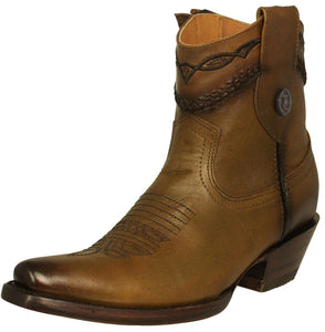 Womens Dixie Honey Brown Western Ankle Boots Leather - Snip Toe