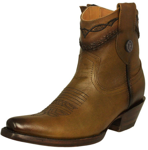 Womens Dixie Honey Brown Western Ankle Boots Leather - Snip Toe