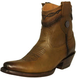 Womens Dixie Honey Brown Western Ankle Boots Leather - Snip Toe