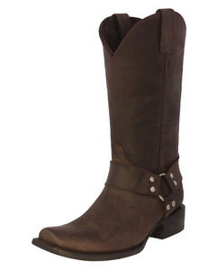 Mens Rider Brown Western Boots Leather Harness - Square Toe