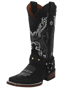 Womens Dallas Black Western Boots Leather Removable Straps - Square Toe