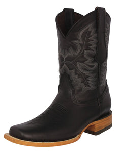 Mens Black Western  Cowboy Boots Real Leather - Rodeo Toe