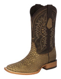 Mens #180N Sand Cowboy Boots Python Snake Print - Square Toe