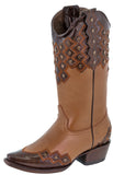 Womens Argyle Cognac Cowboy Boots Studded Leather - Snip Toe