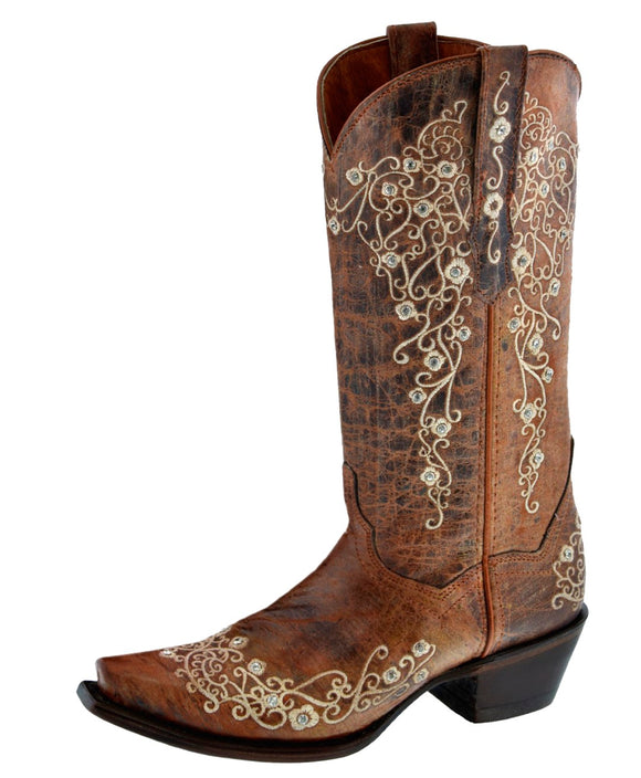 Womens Stella Cognac Leather Cowboy Boots - Snip Toe