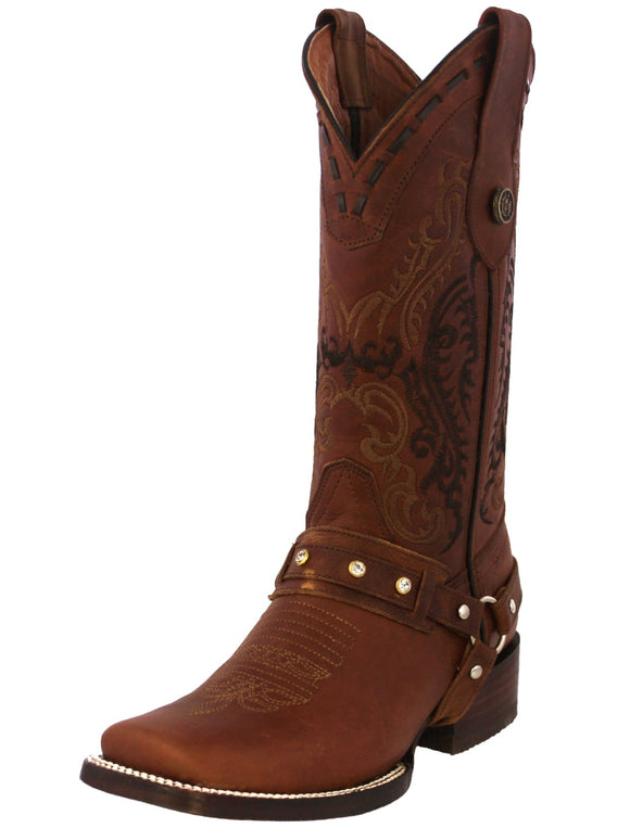 Womens Dallas Cognac Western Boots Leather Removable Straps - Square Toe