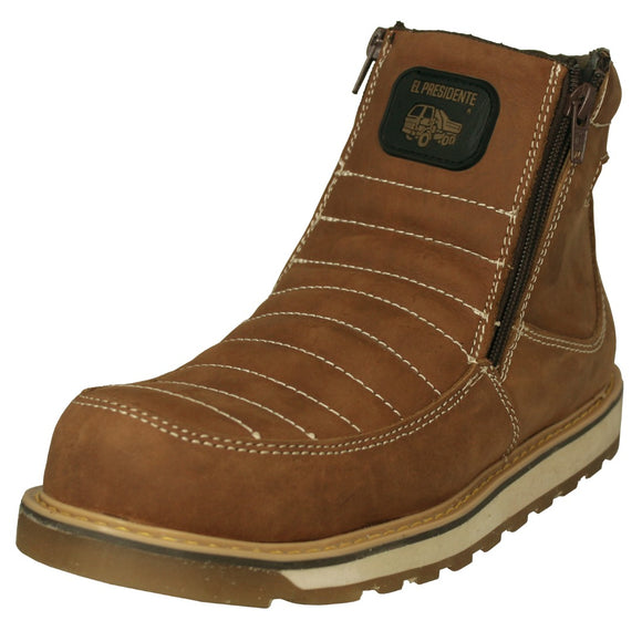 Mens 300W Light Brown Work Boots Leather Zipper - Soft Toe