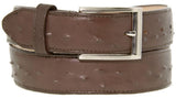 Light Brown Western Cowboy Belt Ostrich Quill Print Leather - Silver Buckle