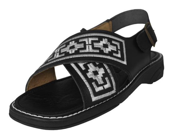 Mens #P005 Black Authentic Mexican Huaraches Embroidered - Open Toe