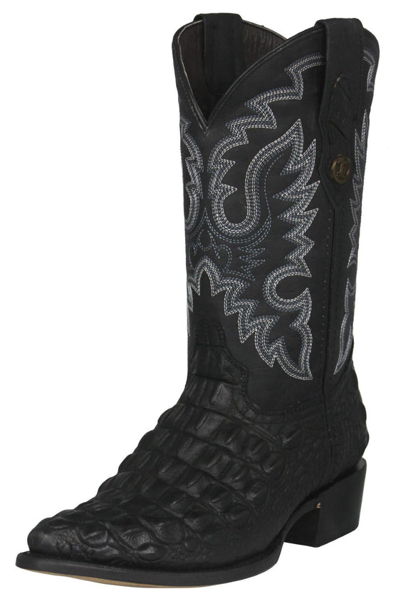 Mens Black Cowboy Boots Crocodile Back Print - J Toe