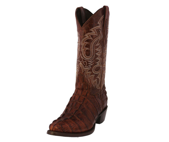 Mens #130 Cognac Alligator Tail Print Leather Cowboy Boots - J Toe