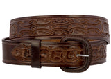 Chedron Western Cowboy Belt Tooled Leather - Silver Buckle