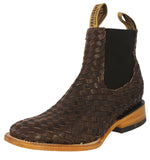 Mens Petatillo Brown Chelsea Boots Woven Leather - Square Toe