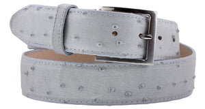 Off White Western Cowboy Belt Ostrich Quill Print Leather - Silver Buckle