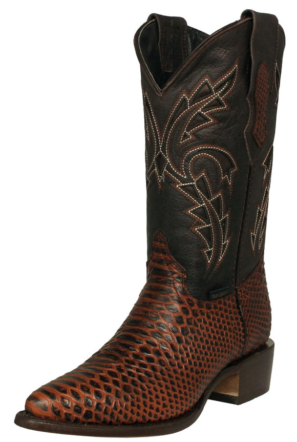 Mens Cognac Cowboy Boots Snake Print Leather - J Toe
