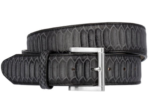 Gray Western Cowboy Belt Snake Print Leather - Silver Buckle