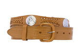 Light Brown Concho Western Leather Cowboy Belt - Removable Buckle