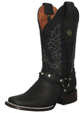 Womens Western Boots Black Leather Rodeo Fashion Riding Removable Straps Square