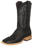 Mens #140N Black Cowboy Boots Crocodile Hornback Print - Square Toe