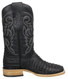 Mens #132N Black Cowboy Boots Crocodile Tail Print - Square Toe
