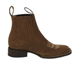 Mens Light Brown Chelsea Ankle Boots Nubuck Leather - Square Toe