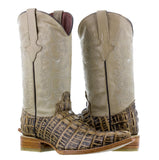 Mens Rustic Sand Crocodile Tail Print Leather Cowboy Boots - 3X Toe