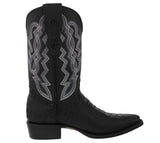 Mens Black Cowboy Boots Ostrich Leg Print Leather - J Toe