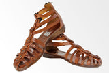 Womens Authentic Huaraches Real Leather Sandals Flowers Cognac - #226