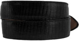 Black Western Cowboy Belt Teju Lizard Print Leather - Silver Buckle