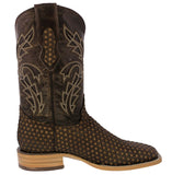Mens Brown Western Cowboy Boots Woven Leather - Square Toe