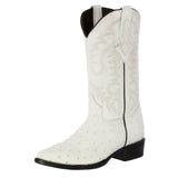 Mens Off White Ostrich Quill Print Cowboy Boots - J Toe