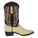 Mens Off White Cowboy Boots Ostrich Quill Print Leather - J Toe