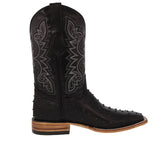 Mens Black Cowboy Boots Ostrich Quill Print Leather - Square Toe