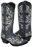 Womens Granada Denim Blue Boots Swan Embroidered - Snip Toe