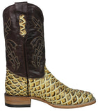 Mens Sand Cowboy Boots Anaconda Print Leather - Square Toe