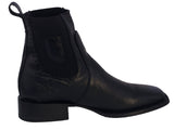 Mens Black Leather Chelsea Ankle Boots Western Dress - Square Toe